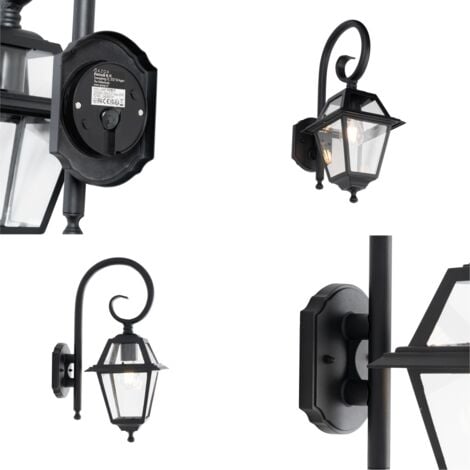 QAZQA berta - Applique murale - 1 lumière - H 48.3 cm - Noir - Classique/Antique - éclairage extérieur
