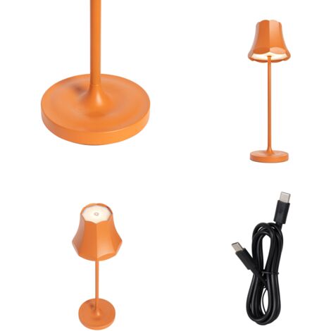 QAZQA granny retro - LED Dimmable Lampe de Table sans fil rechargeable usb variateur inclus - 1 lumière - Ø 11.6 cm - Orange - Rétro - éclairage extérieur