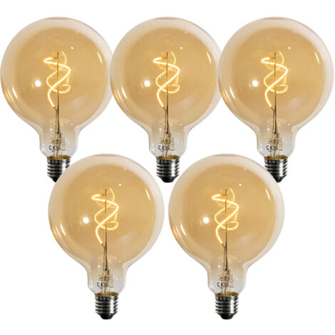 LUEDD Lot de 5 Ampoule LED E27 à filament spiralé doré G125 4W 270 lm 2200K à intensité variable (1/4)