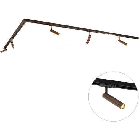 QAZQA Système d'éclairage sur rail moderne avec 5 spots bronze foncé monophasé - Iconic Ivy