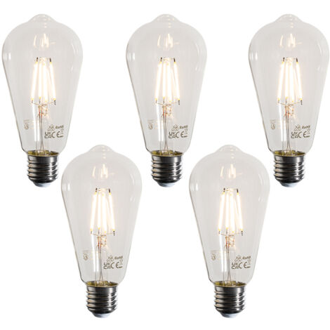 LUEDD Lot de 5 Ampoule à filament LED E27 ST64 transparentes 4W 470 lm 2700K (1/4)