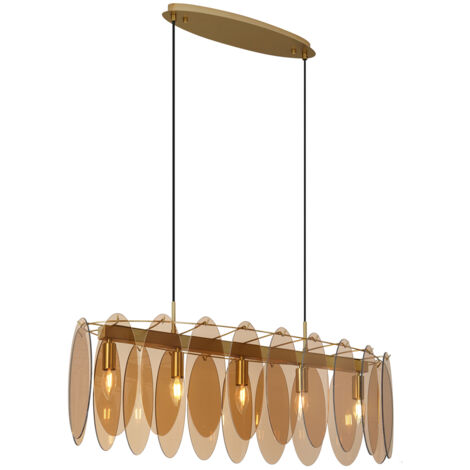 QAZQA mochan - Suspension - 5 lumière - L 91 cm - Doré - Art Deco - éclairage intérieur - Salon I Chambre I Cuisine I Salle à manger