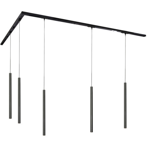 QAZQA Système d'éclairage sur rail moderne avec 5 Suspension noires monophasé - Iconic Frini (1/4)