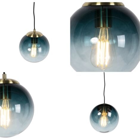 QAZQA pallon - Suspension - 1 lumière - Ø 200 mm - Bleu - Art Deco - éclairage intérieur - Salon I Chambre I Cuisine I Salle à manger