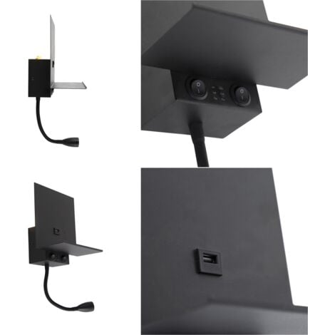 QAZQA flero - LED Applique murale avec lampe de lecture - 1 lumière - L 180 mm - Noir - Moderne - éclairage intérieur - éclairage intérieur,Bureau,Chambre