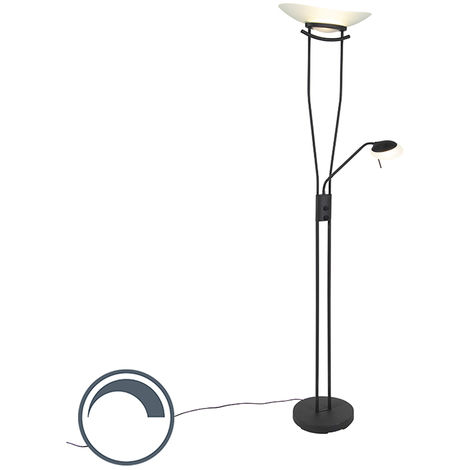 QAZQA lampadaire noir avec lampe de lecture avec led et variateur - diva 2