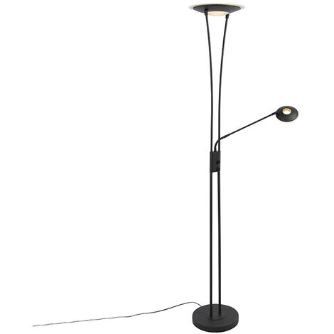 Lampadaire noir avec lampe de lecture avec LED et variateur - Diva 2