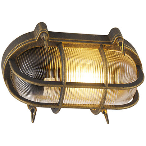 QAZQA nautica - Applique murale - 1 lumière - L 250 mm - Doré/Laiton - Rustique - éclairage extérieur - Garage / cellier