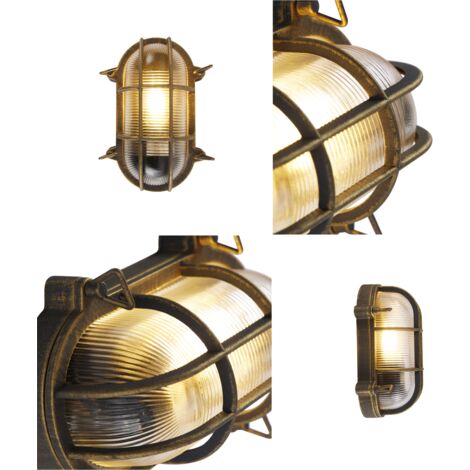 QAZQA nautica - Applique murale - 1 lumière - L 250 mm - Doré/Laiton - Rustique - éclairage extérieur - Garage / cellier