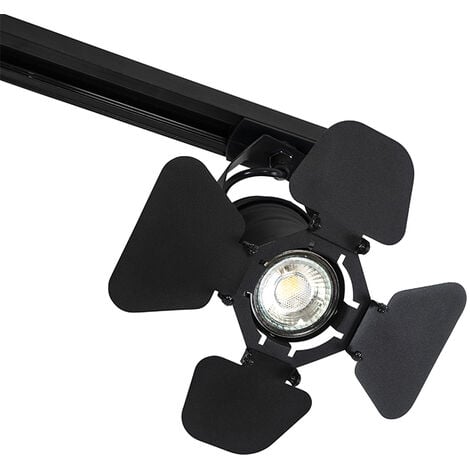 QAZQA movie - Système sur rail spot luminaire plafond, plafonnier compatible pour led - 3 lumière - L 100 cm - Noir - Moderne - éclairage intérieur - Salon I Chambre I Cuisine I Salle à manger