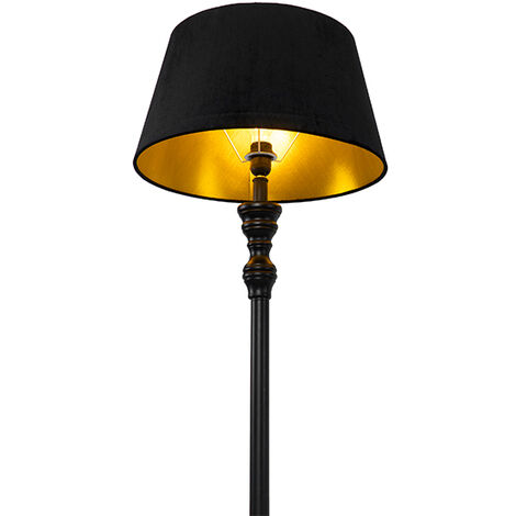 QAZQA classico - Lampadaire avec Abat-Jour - 1 lumière - H 155 cm - Noir - Classique/Antique - éclairage intérieur - Salon I Chambre I Cuisine I Salle à manger