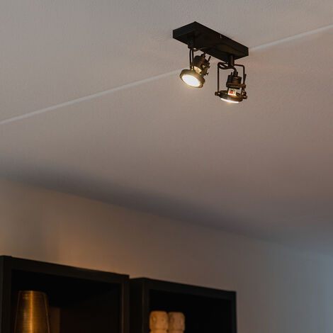 QAZQA suplux - Spot plafond, plafonnier - 2 lumière - L 24 cm - Noir - Rustique - éclairage intérieur - Salon I Chambre I Cuisine I Salle à manger