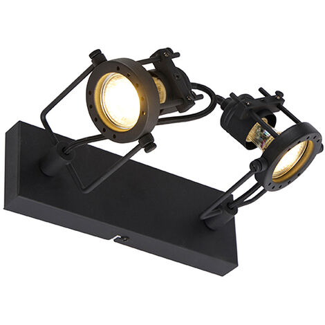 QAZQA suplux - Spot plafond, plafonnier - 2 lumière - L 24 cm - Noir - Rustique - éclairage intérieur - Salon I Chambre I Cuisine I Salle à manger