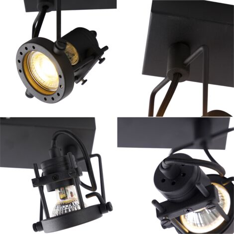 QAZQA suplux - Spot plafond, plafonnier - 2 lumière - L 24 cm - Noir - Rustique - éclairage intérieur - Salon I Chambre I Cuisine I Salle à manger