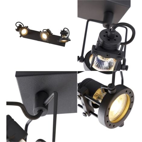 QAZQA suplux - Spot plafond, plafonnier - 3 lumière - L 36 cm - Noir - Rustique - éclairage intérieur - Salon I Chambre I Cuisine I Salle à manger