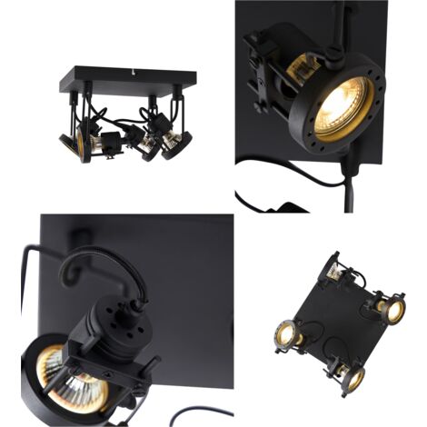 QAZQA suplux - Spot plafond, plafonnier - 4 lumière - L 24 cm - Noir - Rustique - éclairage intérieur - Salon I Chambre I Cuisine I Salle à manger