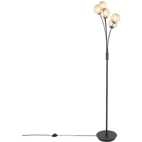 Grand lampadaire de salon métal noir trois ampoules - Celinda