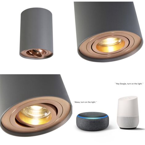 QAZQA rondoo up - LED Dimmable Spot plafond, plafonnier variateur inclus - 1 lumière - Ø 95 mm - Gris - Design - éclairage intérieur - Salon I Chambre I Cuisine I Salle à manger