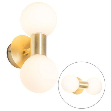 Qazqa – Applique murale 2 lumières IP44 dorée – Longueur 80mm – Acier pour salle de bain – Éclairage fonctionnel moderne