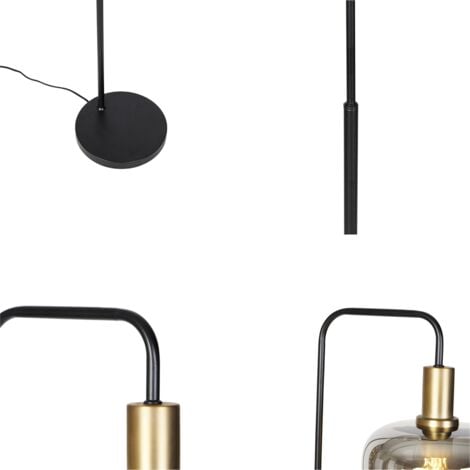 QAZQA zuzanna - Lampadaire - 1 lumière - H 150 cm - Noir et Or - Design - éclairage intérieur - Salon I Chambre