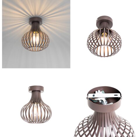 Qazqa - Cage - Plafonnier - 1 Lumière - L 18 Cm - Marron - Rustique