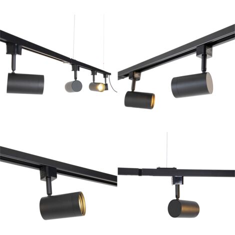 Système De Rail Lumineux QAZQA Jeana - 5 Spots GU10 - 286 Cm Noir - Éclairage Moderne Salon/Chambre