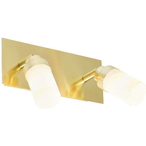 QAZQA japie - Spot mural et plafond - 2 lumière - L 22 cm - Doré/Laiton - Moderne - éclairage intérieur - Salle de bains