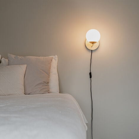 QAZQA flore - Applique murale avec interrupteur - 1 lumière - Ø 15 cm - Doré/Laiton - Design - éclairage intérieur - Salon I Chambre I Cuisine I Salle à manger