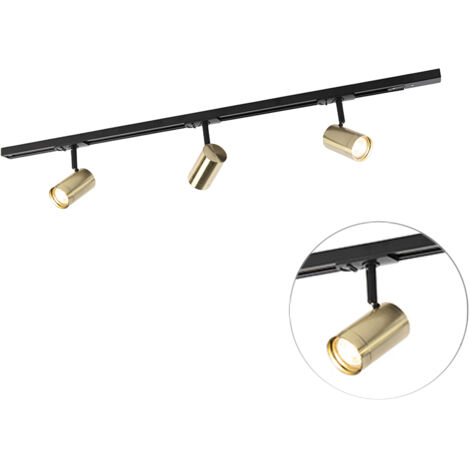 QAZQA jeana - LED Système sur rail spot luminaire plafond, plafonnier compatible pour led - 3 lumière - L 100 cm - Noir et Or - Moderne - éclairage intérieur - Salon I Chambre I Cuisine I Salle à mang