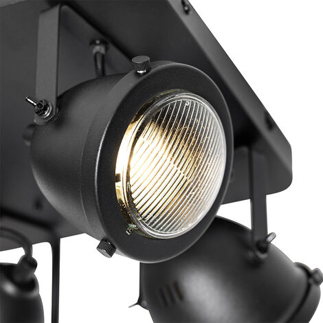 QAZQA emado - Spot plafond, plafonnier - 4 lumière - L 270 cm - Noir - Rustique - éclairage intérieur - Salon I Chambre I Cuisine I Salle à manger