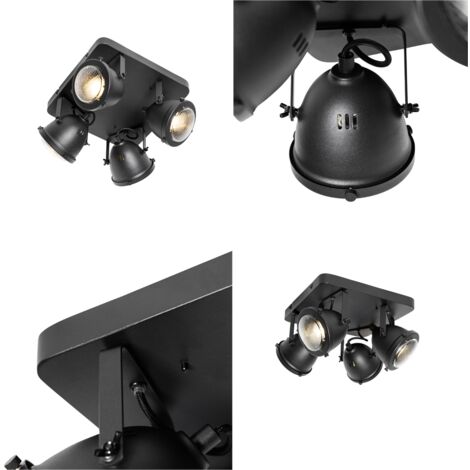 QAZQA emado - Spot plafond, plafonnier - 4 lumière - L 270 cm - Noir - Rustique - éclairage intérieur - Salon I Chambre I Cuisine I Salle à manger