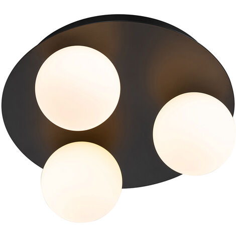 QAZQA cederic - Plafonnier - 3 lumière - Ø 23 cm - Noir - Moderne - éclairage extérieur - Salle de bains