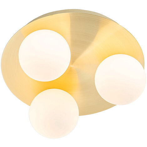 QAZQA Cederic plafonnier de salle de bains - 23x23x10,3 cm - 3 lumières - rond - laiton (doré) (1/5)