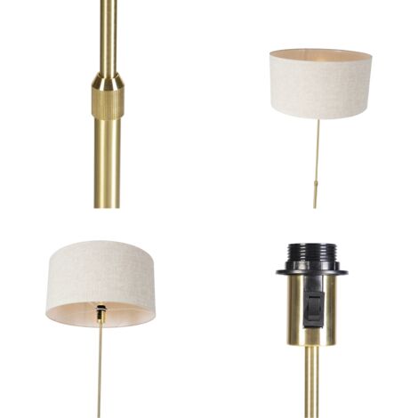 QAZQA parte stof - Lampadaire avec Abat-Jour - 1 lumière - H 173 cm - Doré/Laiton - Design - éclairage intérieur - Salon I Chambre I Cuisine I Salle à manger
