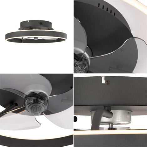 QAZQA maddy - LED Ventilateur de plafond - 1 lumière - Ø 50 cm - Noir - Moderne - éclairage intérieur - Salon I Chambre I Cuisine I Salle à manger