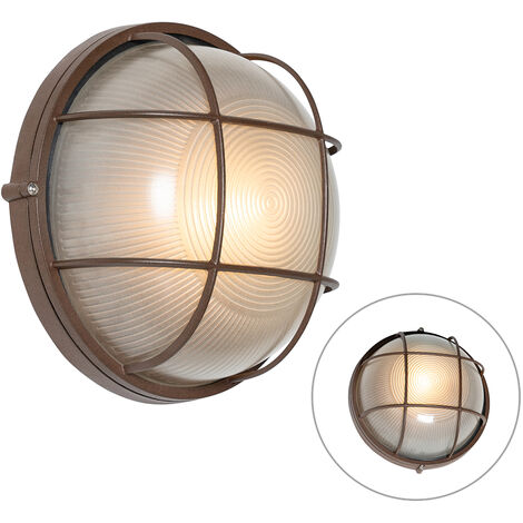 QAZQA hanneke - Applique murale - 1 lumière - Ø 25.4 cm - Brun rouille - Rustique - éclairage extérieur