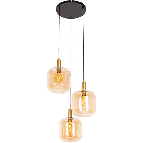 QAZQA Ayesha - Suspension - 3 Lumière - 56 Cm - Doré - Art Deco 3 Lumiere 56 Cm Dore Art Deco Eclairage Interieur Salon I Chambre I Cuisine I Salle A Manger Dore 70895844