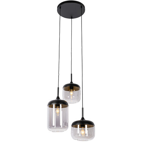 QAZQA kyan - Suspension - 3 lumière - Ø 48 cm - Noir et Or - Design - éclairage intérieur - Salon I Chambre I Cuisine I Salle à manger (1/4)