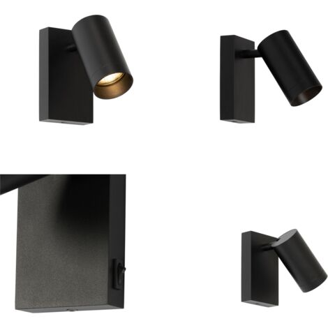 QAZQA jeana luxe - Applique murale avec interrupteur - 1 lumière - L 7.6 cm - Noir - Moderne - éclairage intérieur - Salon I Chambre I Cuisine I Salle à manger