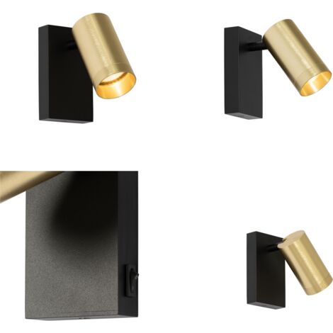 QAZQA jeana luxe - Applique murale avec interrupteur - 1 lumière - L 7.6 cm - Laiton - Moderne - éclairage intérieur - Salon I Chambre I Cuisine I Salle à manger