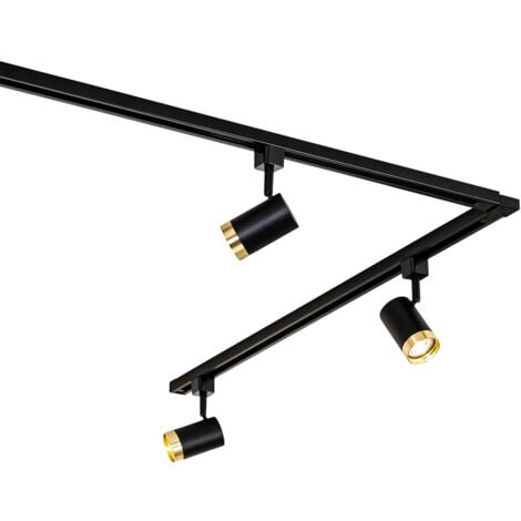 QAZQA jeana - Système sur rail spot luminaire plafond, plafonnier compatible pour led - 5 lumière - L 300 cm - Noir et Or - Moderne - éclairage intérieur - Salon I Chambre