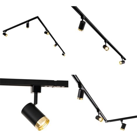 QAZQA jeana - Système sur rail spot luminaire plafond, plafonnier compatible pour led - 5 lumière - L 300 cm - Noir et Or - Moderne - éclairage intérieur - Salon I Chambre