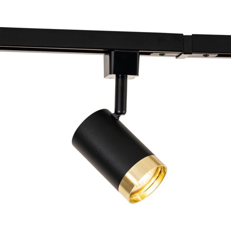 QAZQA jeana - Système sur rail spot luminaire plafond, plafonnier compatible pour led - 5 lumière - L 300 cm - Noir et Or - Moderne - éclairage intérieur - Salon I Chambre
