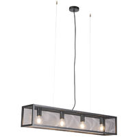 QAZQA cage_wire - Suspension Industriel - 4 lumière - L 995 mm - Noir - Rustique - Éclairage intérieur - Salon I Chambre I Cuisine I Salle à manger