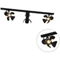 Qazqa – Système d'éclairage sur rail noir avec 3 spots GU10 – Intensité variable – Longueur 100 cm – Aluminium pour intérieur moderne