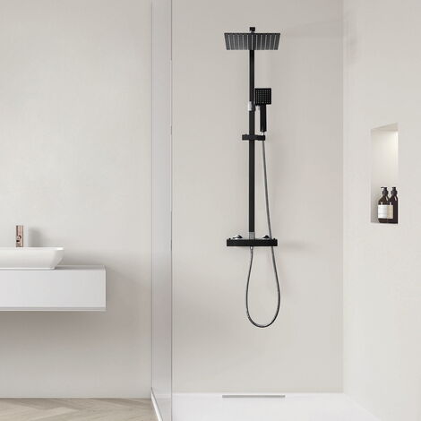 Auralum Schwarz 3-Funktion Duschsystem Regendusche Duschset mit Duscharmatur inkl 9 zoll Duschkopf Überkopfbrause für Badezimmer, Höhenverstellbar 700-1250mm - Schwarz