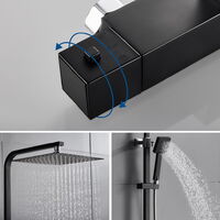 Auralum Schwarz 3-Funktion Duschsystem Regendusche Duschset mit Duscharmatur inkl 9 zoll Duschkopf Überkopfbrause für Badezimmer, Höhenverstellbar 700-1250mm - Schwarz