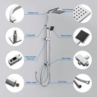Brausegarnitur Quadratische Duschsäule Aufputz-Duschmischer Bad Messing verchromt ohne Wasserhahn Verstellbares Arm-Badsystem - chrom