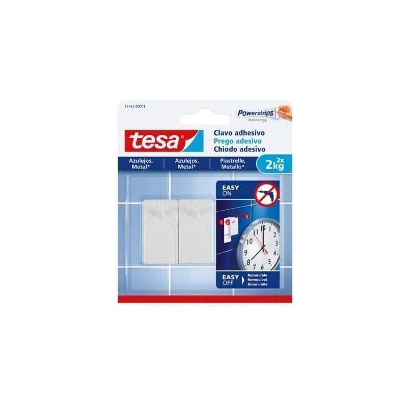 Colgador Hogar 2Kg Adhesivo ReutilizaBlancoe Clavo Plastico Blanco Azulejos 2 Pz Tesatape