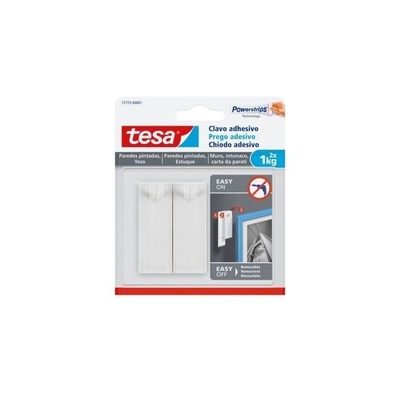 Colgador Hogar 1Kg Adhesivo Reutilizable Clavo Plastico Blanco Pared Pintada 2 Pz Tesata